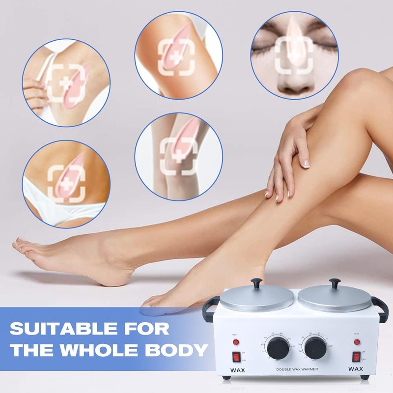 Double Wax Warmer - Professional Hair Removal Wax Heater with Adjustable Temperature | 200 Wax Sticks Included