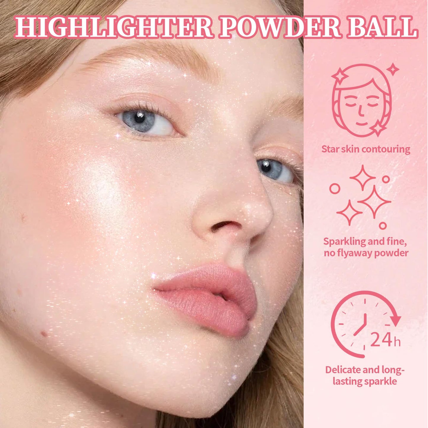 Noerrors Body Glitter Powder Puff Body Shimmer Powder Plush Peach Ball Loose Highlighter Patting High Gloss Shine Bright Illuminator Glossy Diamond Glow Sparkle Makeup for Body Face Hair