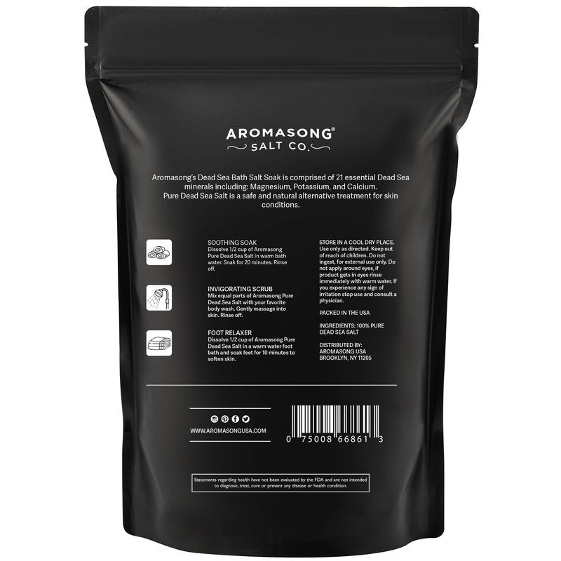 Aromasong Dead Sea Salt Bath Soak 6 Lbs. Bulk Pack – 100% Natural Dead Sea Salts for Soaking, Relaxation, and Detoxification of Skin, Dead Sea Salts for Bath to Rejuvenate and Refresh.