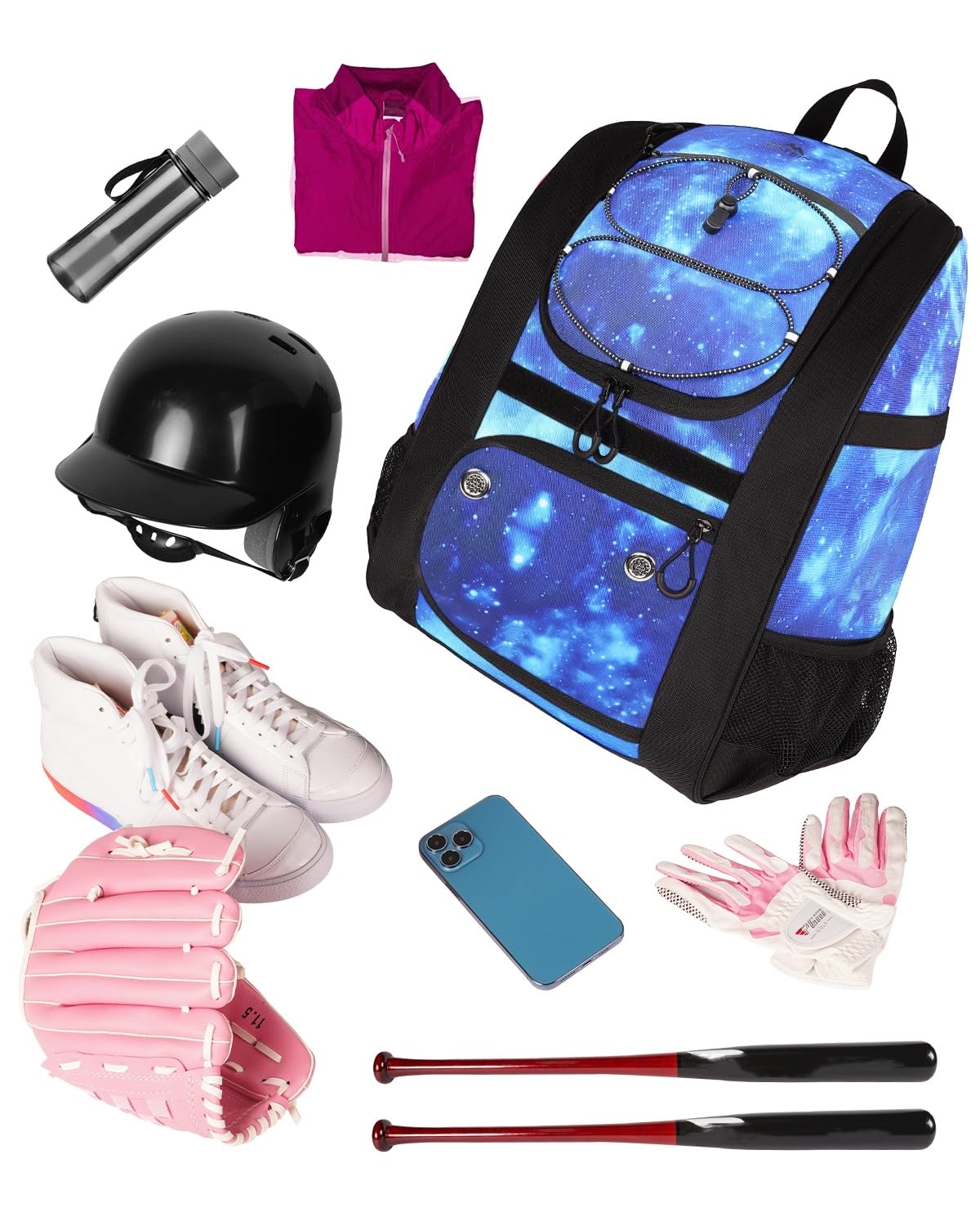 MATEIN Softball Bag, Lightweight Baseball Backpack with Shoe Compartment, Baseball Bag with Fence Hook for TBall Bat & Equipment, Softball Gifts Catchers Backpack for Women Fit Batting Glove, Helmet