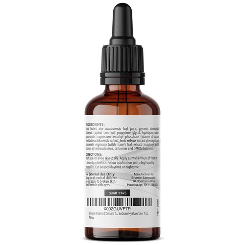 Bronson Vitamin C Serum for Face, Anti Aging Facial Serum with Premium Hyaluronic Acid, Vitamin E, Aloe & Jojoba, Hydrating & Brightening Serum for Dark Spots, Fine Lines and Wrinkles 1 oz.