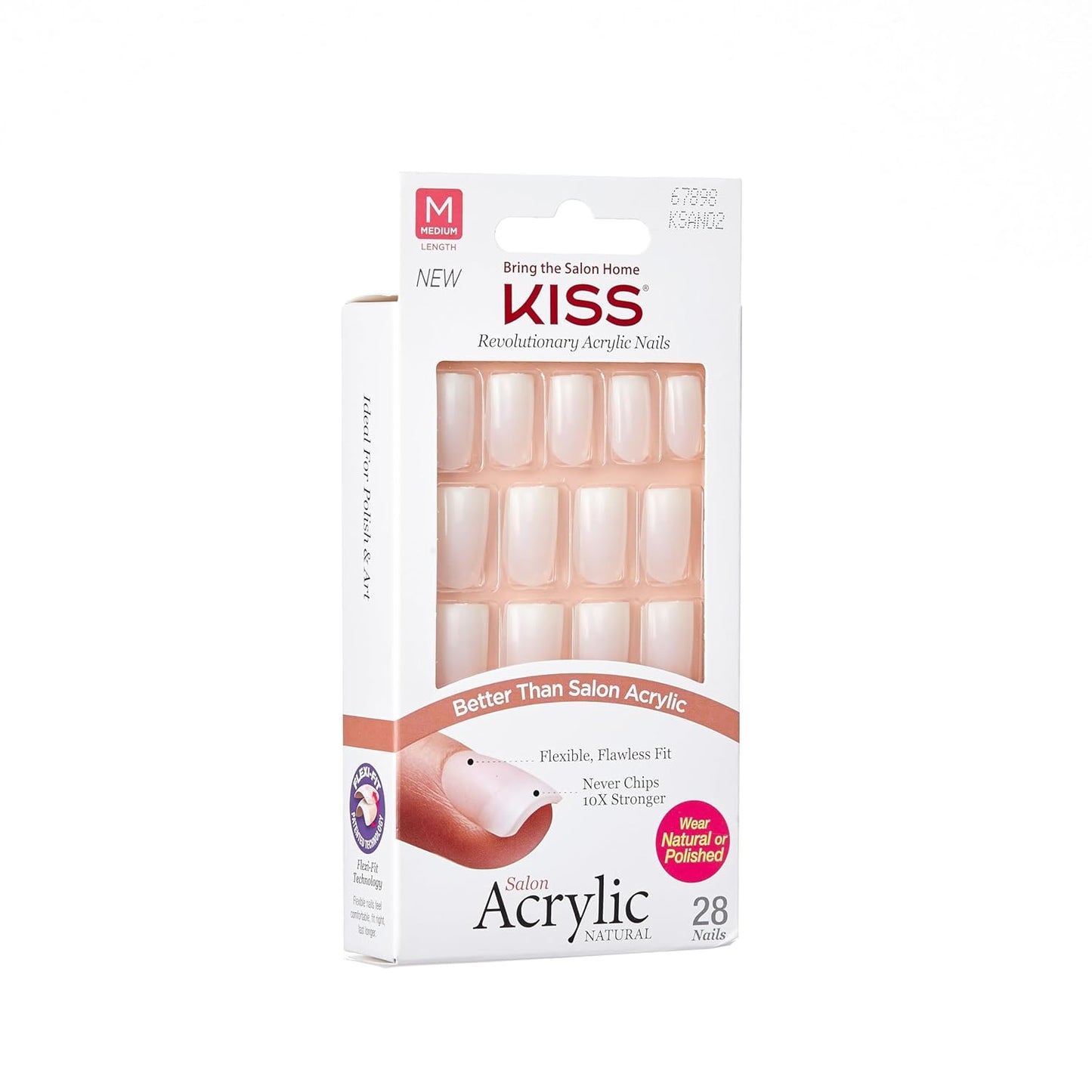 KISS Salon Acrylic Natural Press On Nails, Nail glue included, 'Rare', Nude, Short Size, Squoval Shape, Includes 28 Nails, 2g Glue, 1 Manicure Stick, 1 Mini File