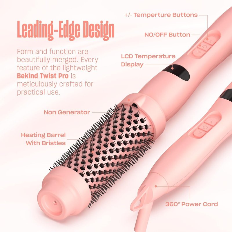 Upgraded Thermal Brush by BeKind Twist Pro - 1.5 Inch Versatile Heated Round, Effortless Curling Hair Styling Tools, Negative Ion Blow Out Hot Round Brush, 20s Fast Heats (Peach)