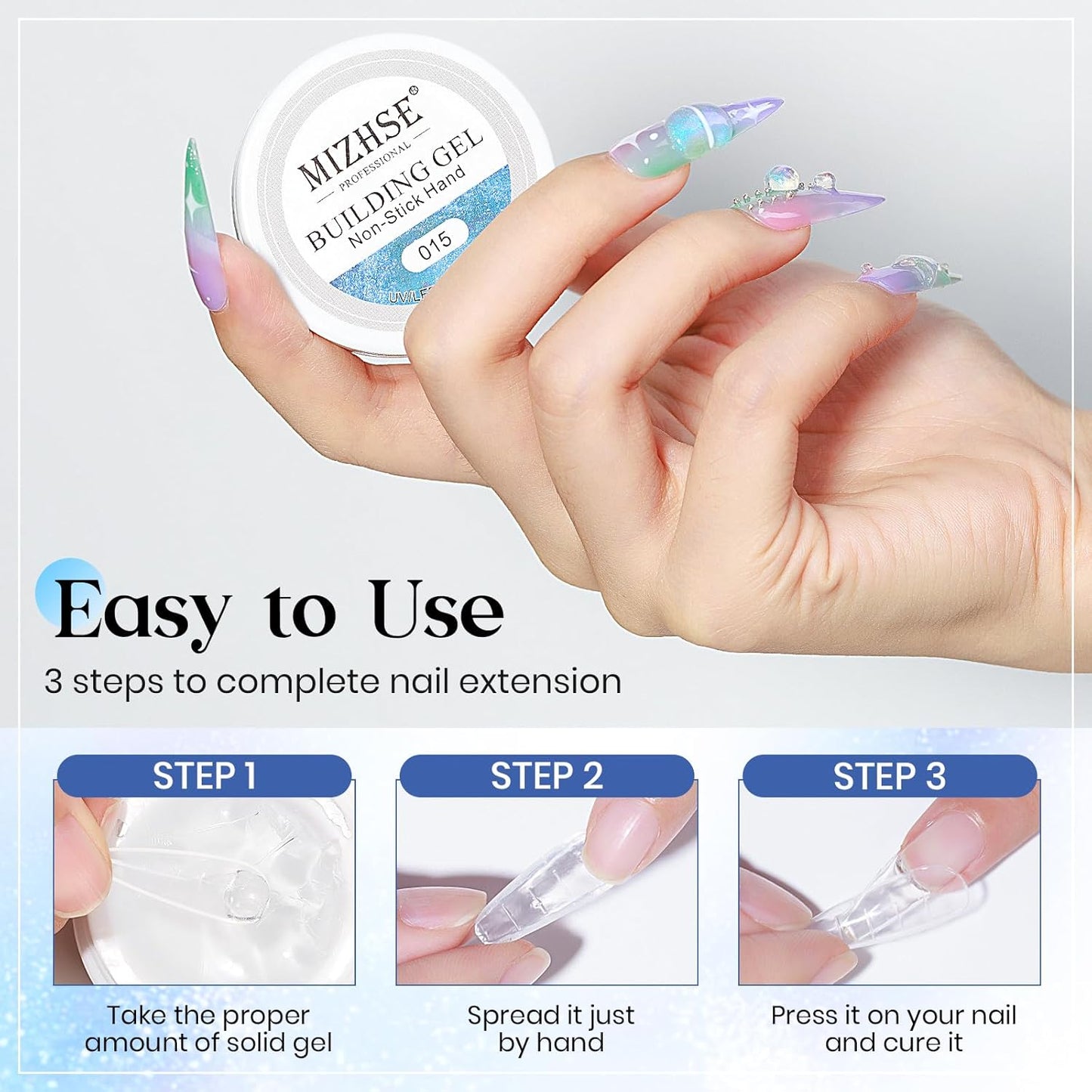 MIZHSE Solid Builder Gel for Nails, Clear Non-Sticky Sculpting Gel, 3D Nail Art Carving Building Modeling Hard Nail Extension Soak Off UV/LED Nail Art Salon Home DIY 15g