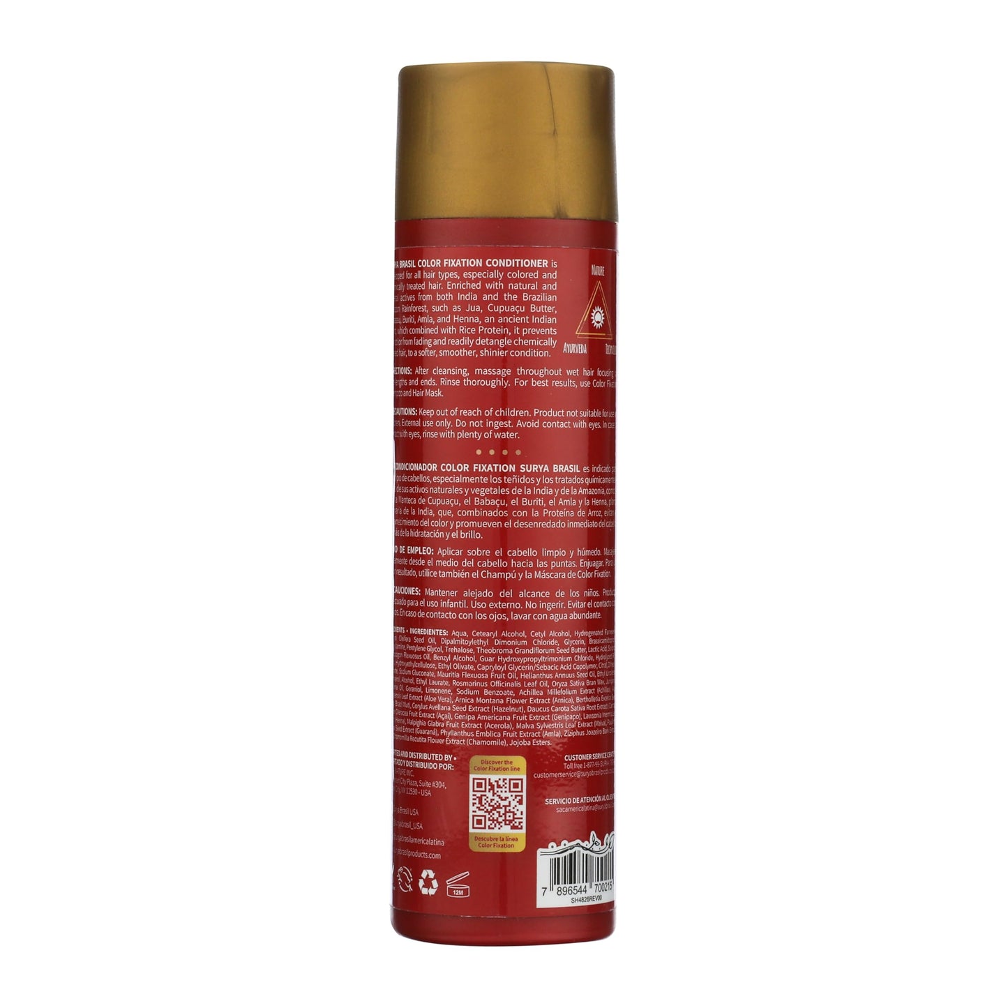 Surya Brasil Color Fixation Restorative Conditioner - 98% Natural Ingredients, Deep Hydration, Detangling, Color Protection, 8.45 oz