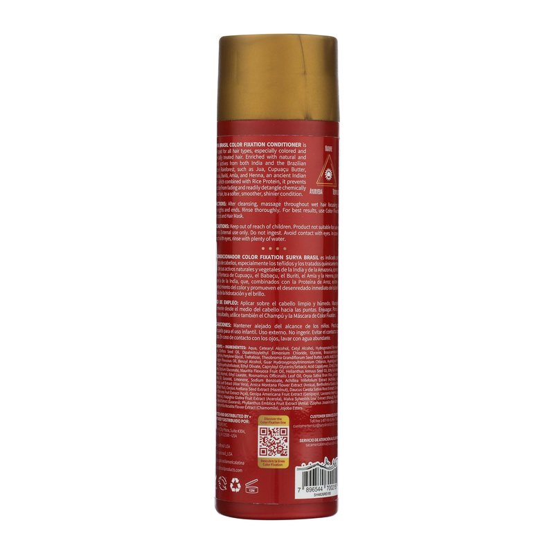 Surya Brasil Color Fixation Restorative Conditioner - 98% Natural Ingredients, Deep Hydration, Detangling, Color Protection, 8.45 oz