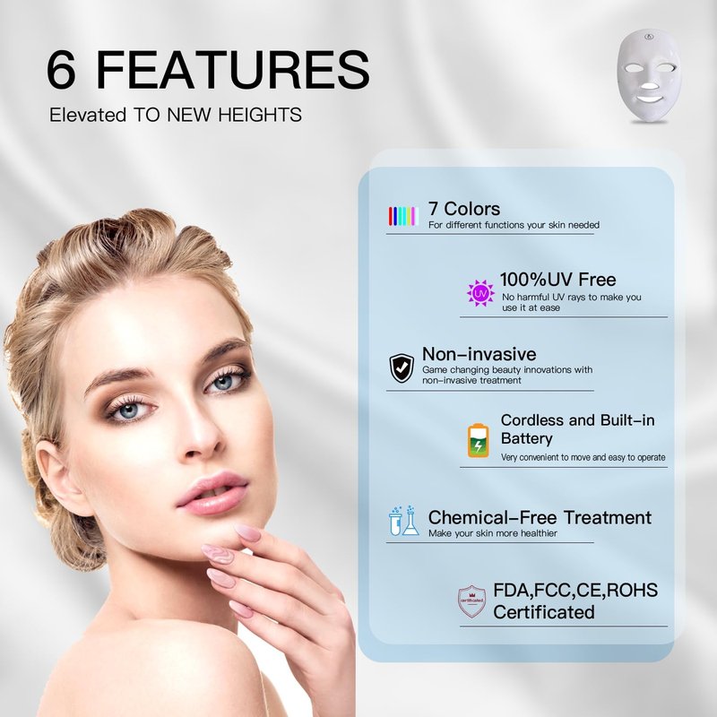 LED Face Mask | 7+1 Modes Portable Red Light Therapy for Skin Care - Rechargeable Blue & Red Light Mask