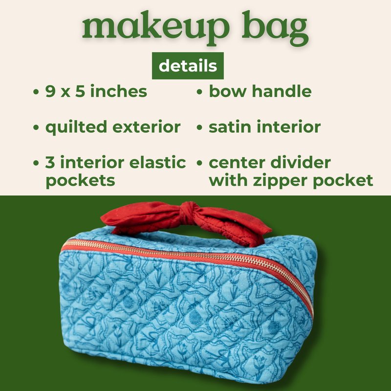 ban.do Getaway Quilted Toiletry Bag with Bow Handle and Satin Interior (Flowers and Bows)