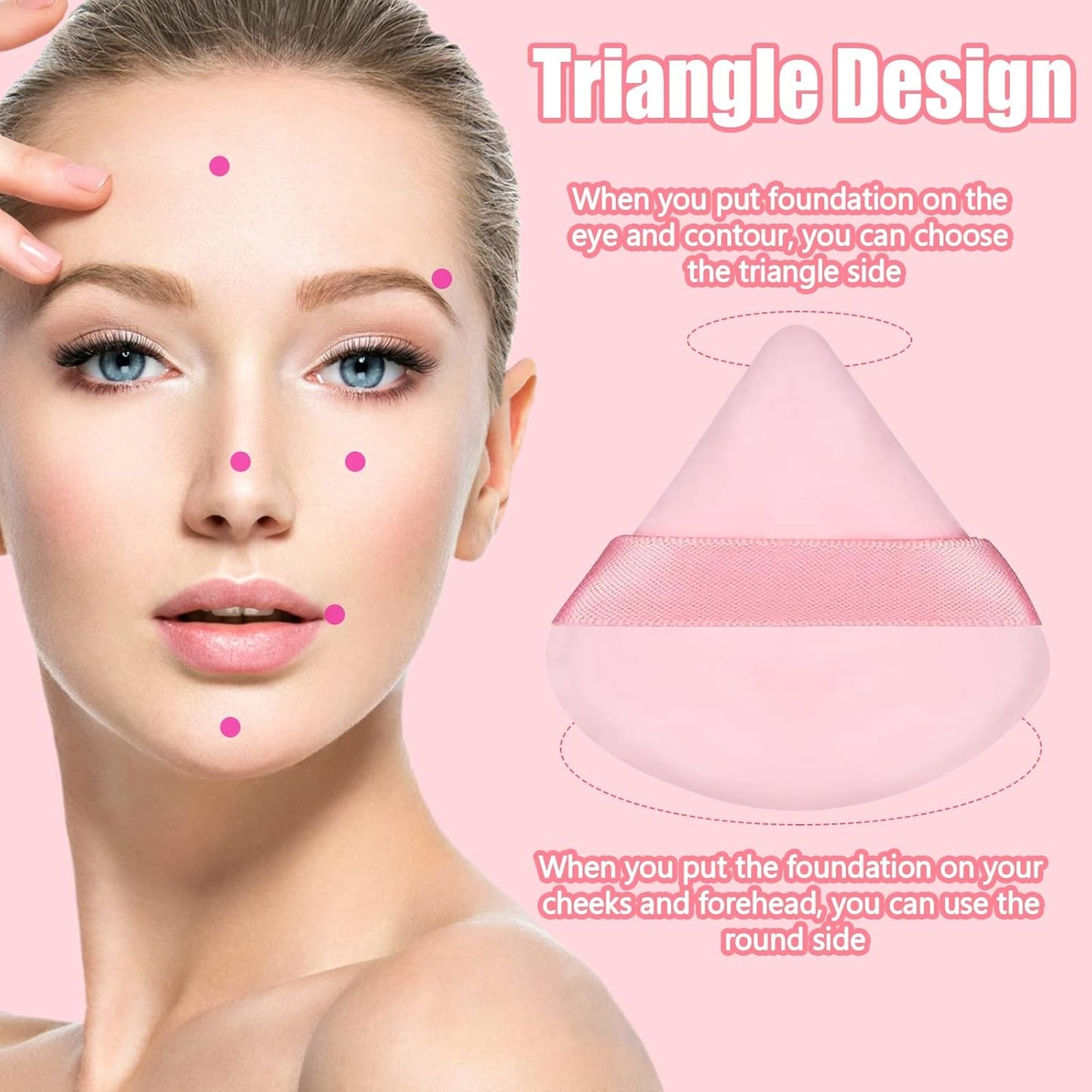 Pimoys 15 Pieces Powder Puff Face Soft Triangle Makeup Velour Puff, Beauty Sponge for Loose Powder and Cosmetic Foundation, Blender Makeup Tool (Black, Pink, Flesh)