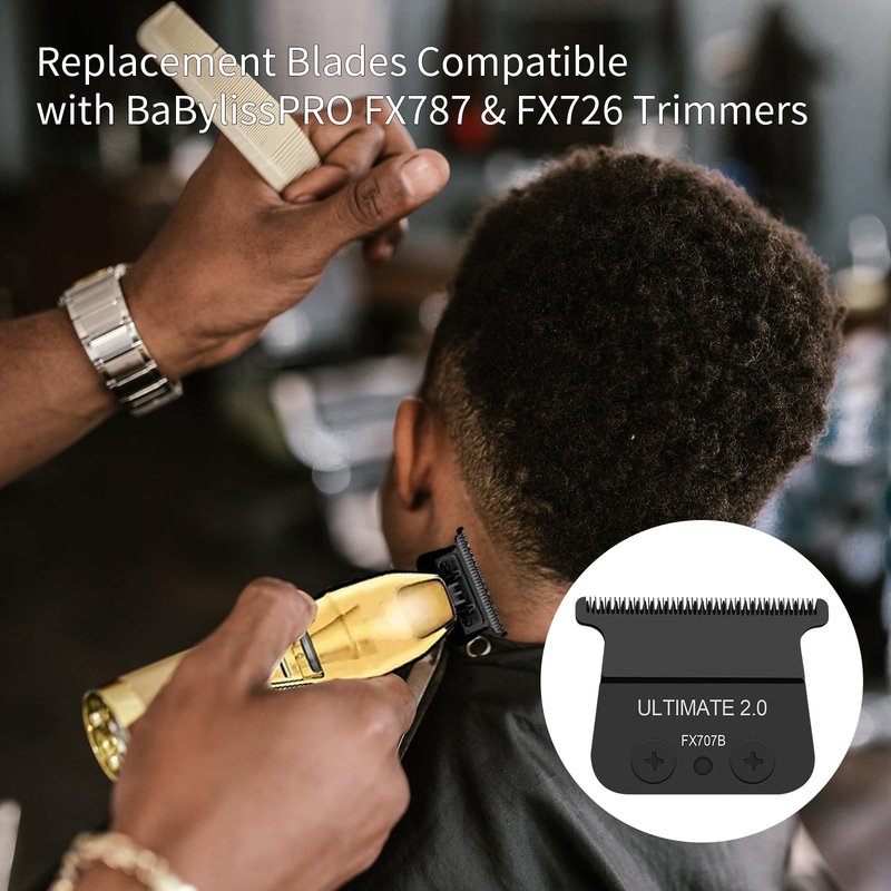 2PCS Replacement Trimmer Blades Compatible with BaBylissPRO FX787 & FX726 Trimmer,FX707Z DLC 2.0 Trimmer Blades Compatible with BaByliss Barberology Trimmer Blades,Black