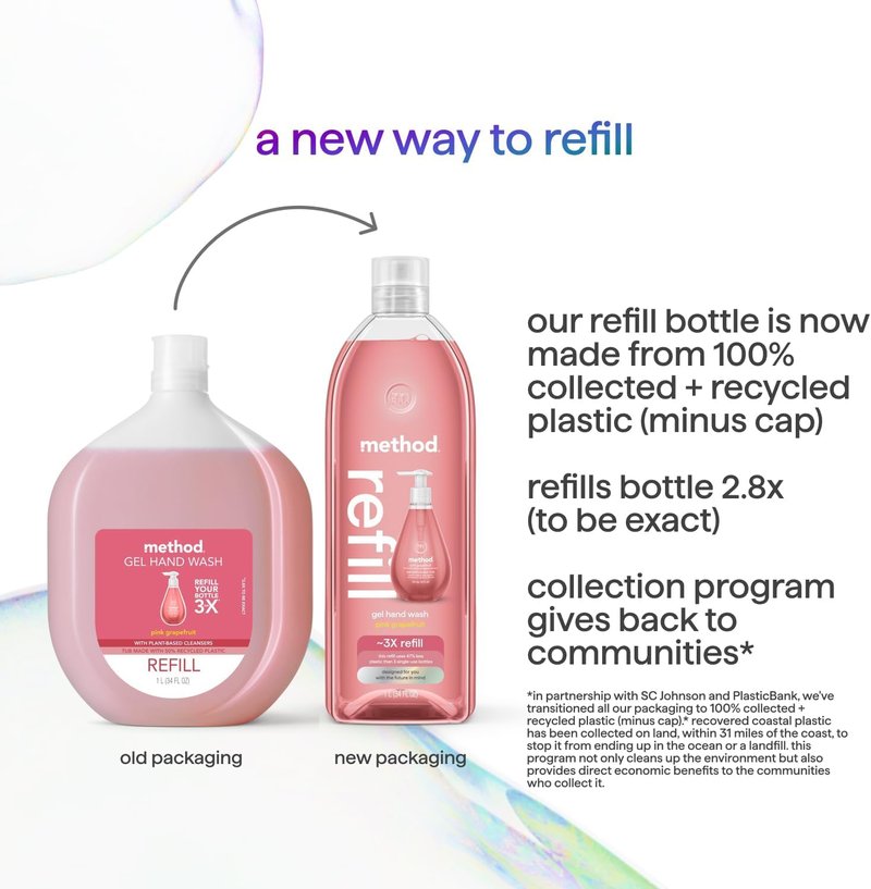Method Gel Hand Wash Refill, Pink Grapefruit, 34 oz (Pack of 4) (Packaging May Vary)