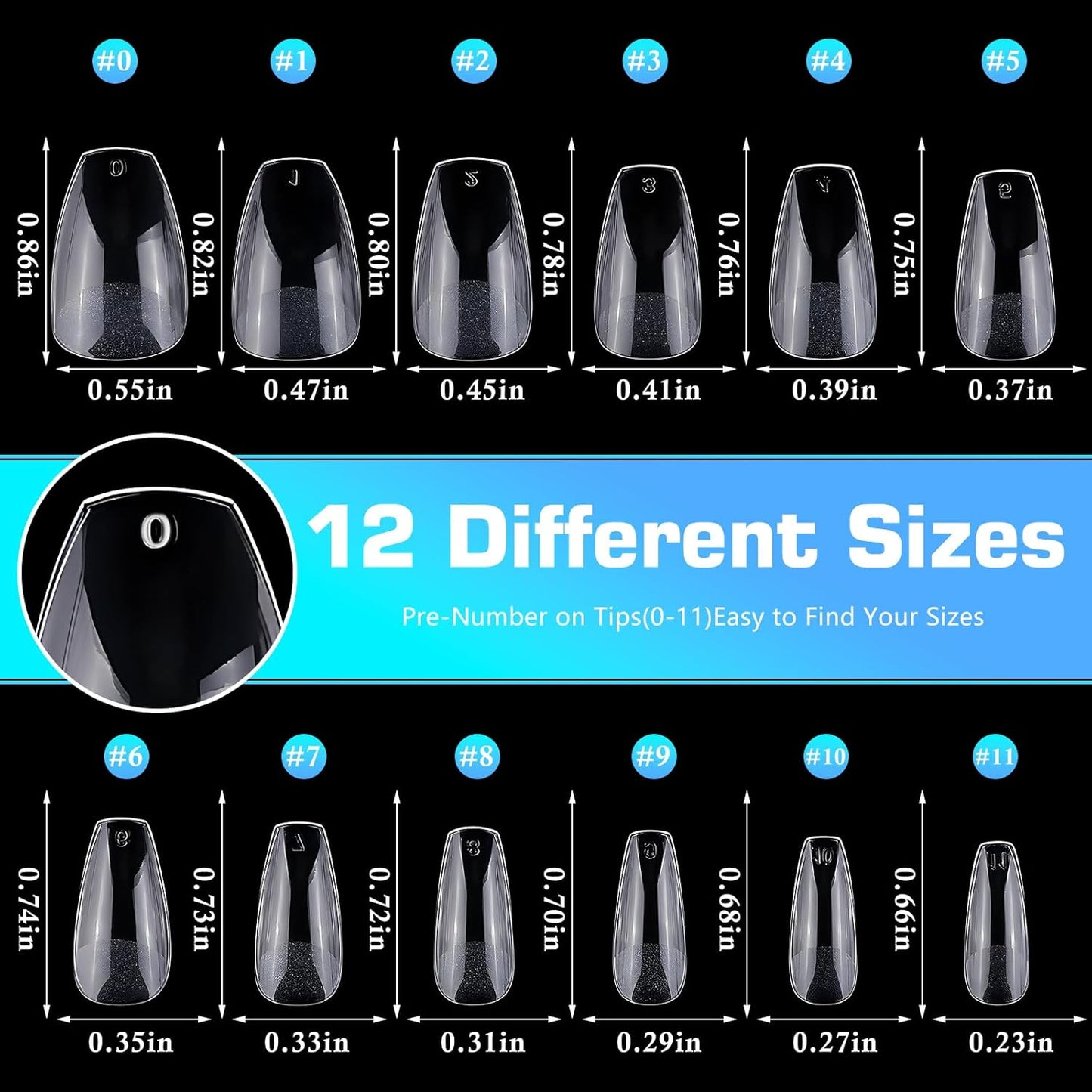 240pc Square Gel Nail Tips Medium Fake Nails for Press on Nails Clear Acrylic Nails Tips, 12 Size Full Cover Nail tips Square Soft Gel Nail Tips False Nails Extension Artificial Fingernails