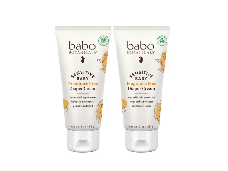Babo Botanicals Sensitive Baby Fragrance-Free Diaper Cream - 25% Natural Zinc Oxide - Calendula, Shea & Cocoa Butter - EWG Verified - Vegan- From birth on - 2-Pack