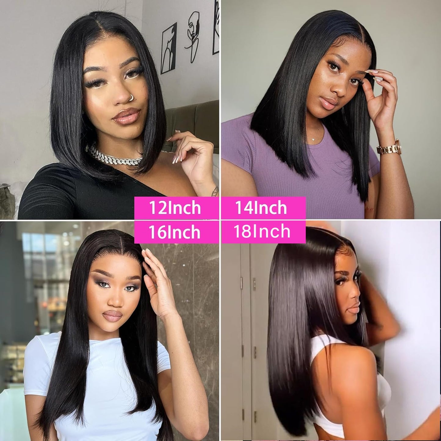 OPNGF Bob Wig Human Hair Glueless 13x4 HD Lace Front Wigs For Black Women Straight Transparent Frontal Short Human Hair Bob Wig 14 Inch Pre Plucked With Baby Hair 180% Density