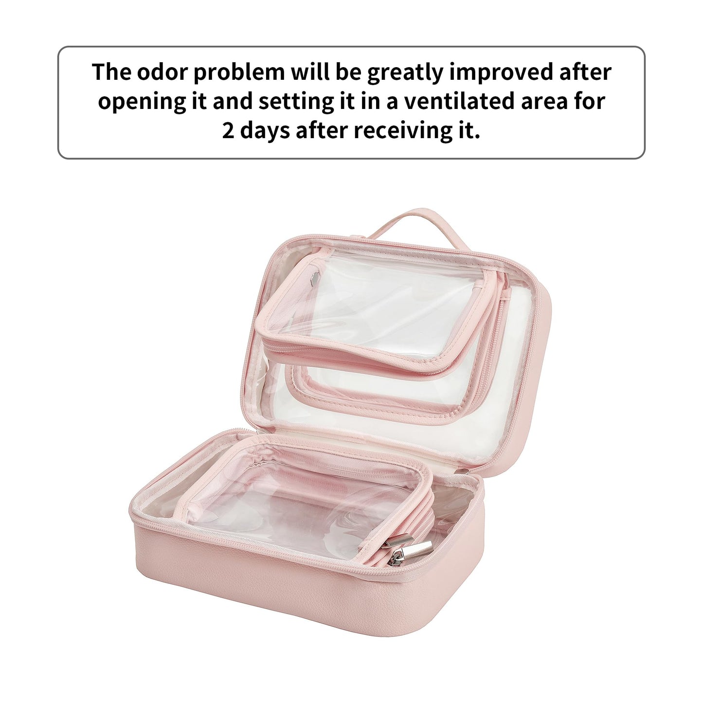 GRANNY SAYS TSA Approved Toiletry Bag, Clear Makeup Bag, Travel Toiletry Bag for Women, Leather Travel Cosmetic Bag, Portable PVC Waterproof Bag, Small Makeup Organizer, Black