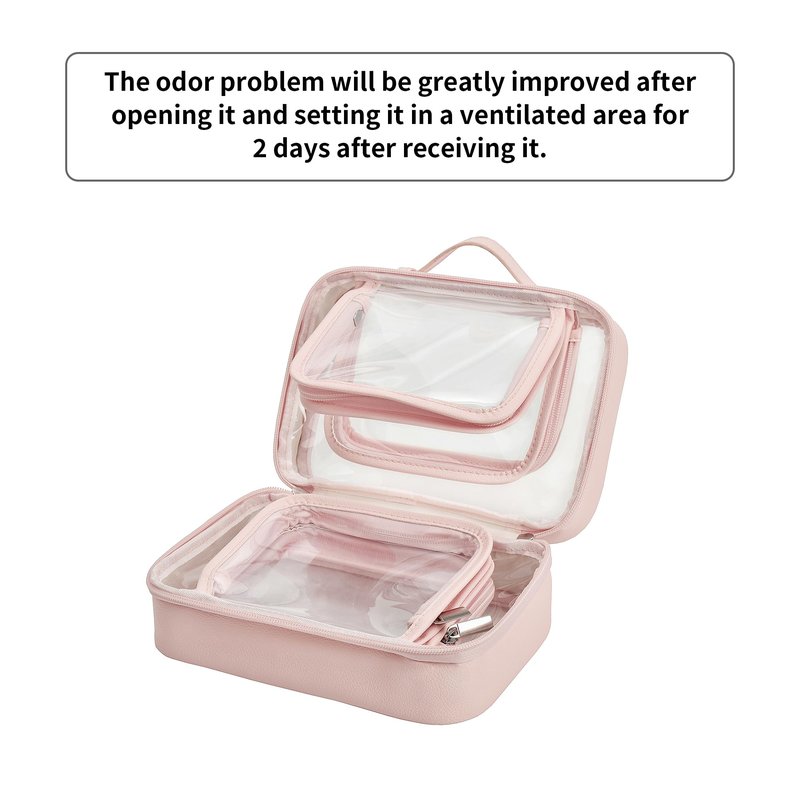 GRANNY SAYS TSA Approved Toiletry Bag, Clear Makeup Bag, Travel Toiletry Bag for Women, Leather Travel Cosmetic Bag, Portable PVC Waterproof Bag, Small Makeup Organizer, Black