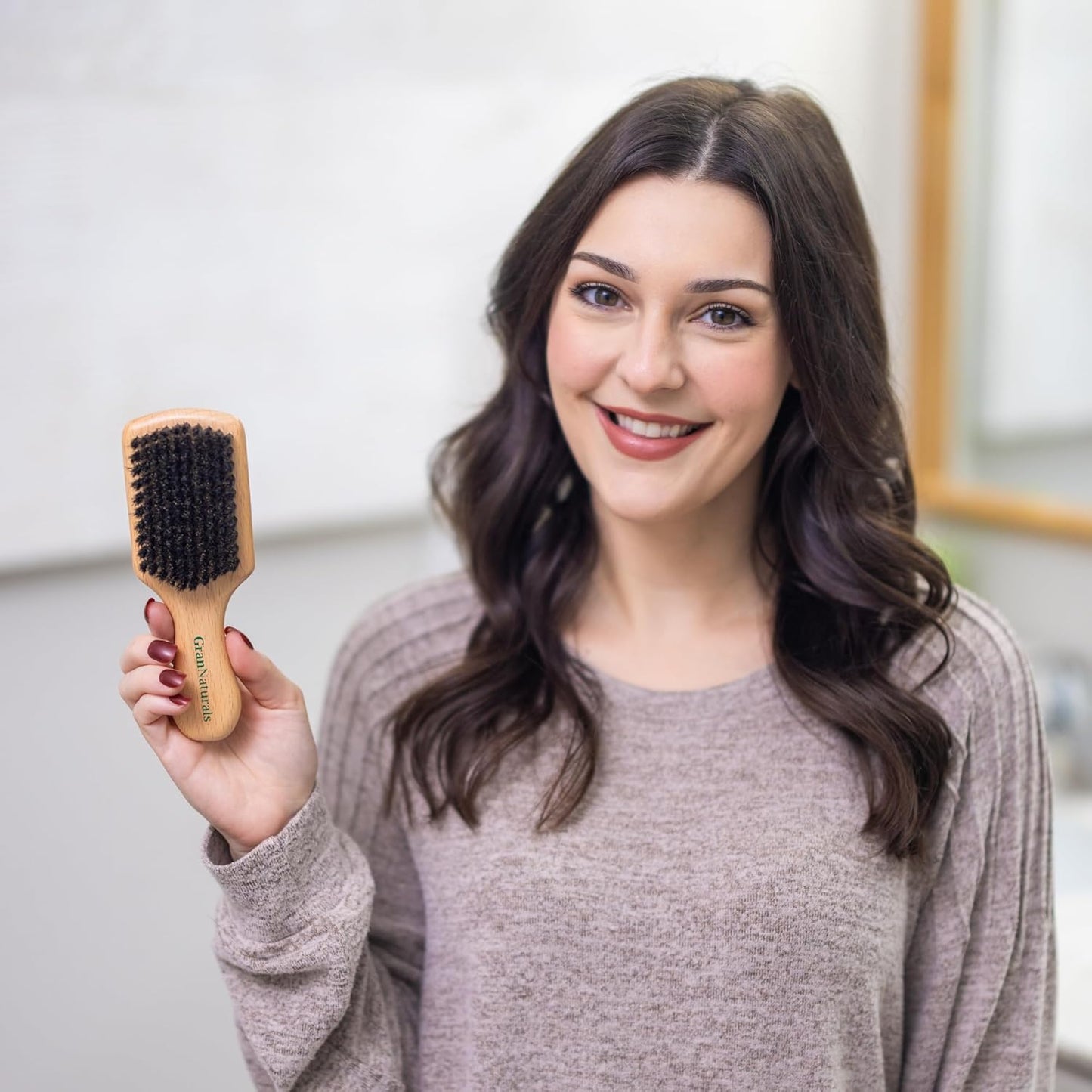 GranNaturals Soft Boar Bristle Slick Back Hair Brush - Hairbrush for Smoothing, Fades, Beards, 360 Waves to Style, Polish, & Lay Down Hair to Create a Sleek Ponytail Bun Hairstyle for Women & Men