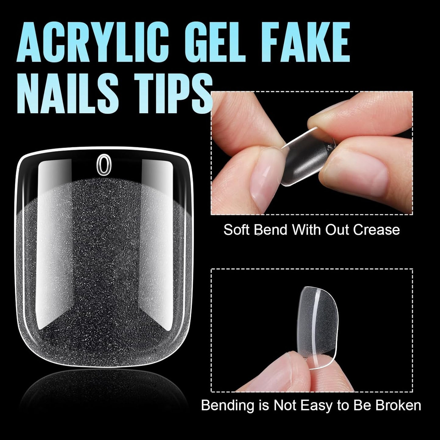 TOMICCA Short Nail Tips Extra Short Square Nail Tips, 192Pcs Fake Nails 12 Sizes Acrylic Clear Nails for Beginner and Professional DIY Gel Nails Salon