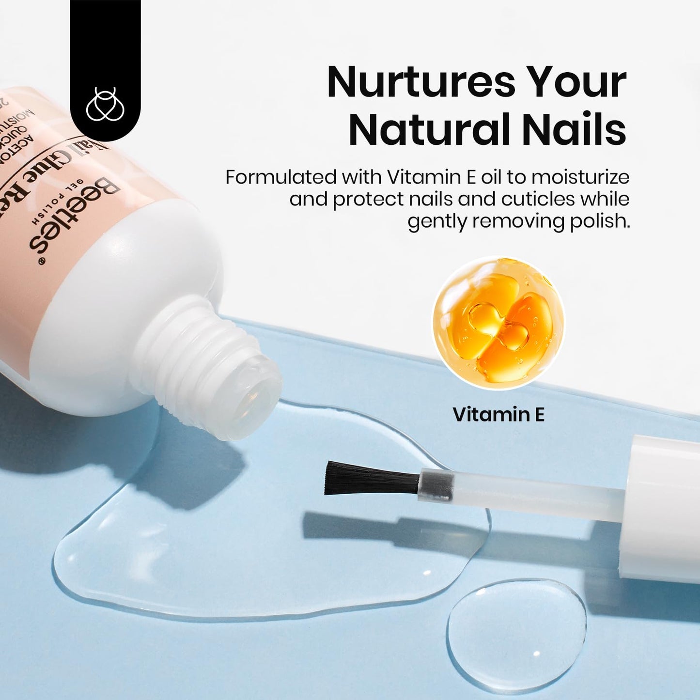 Beetles Nail Glue Remover with Cuticle Tool, 1 Pcs 20ml Press on Nail Remover Non-Acetone Adhesive for False Nail Tips Gentle Formula Not for UV Nail Glue Gel