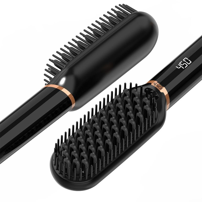 LURA Ionic Hair Straightener Brush,Dual Voltage Hair Straightening Brush for Women,High Heat Flat Iron Brush for Black Women,Ceramic Hair Straightener Comb with 6 Adjust Temperature