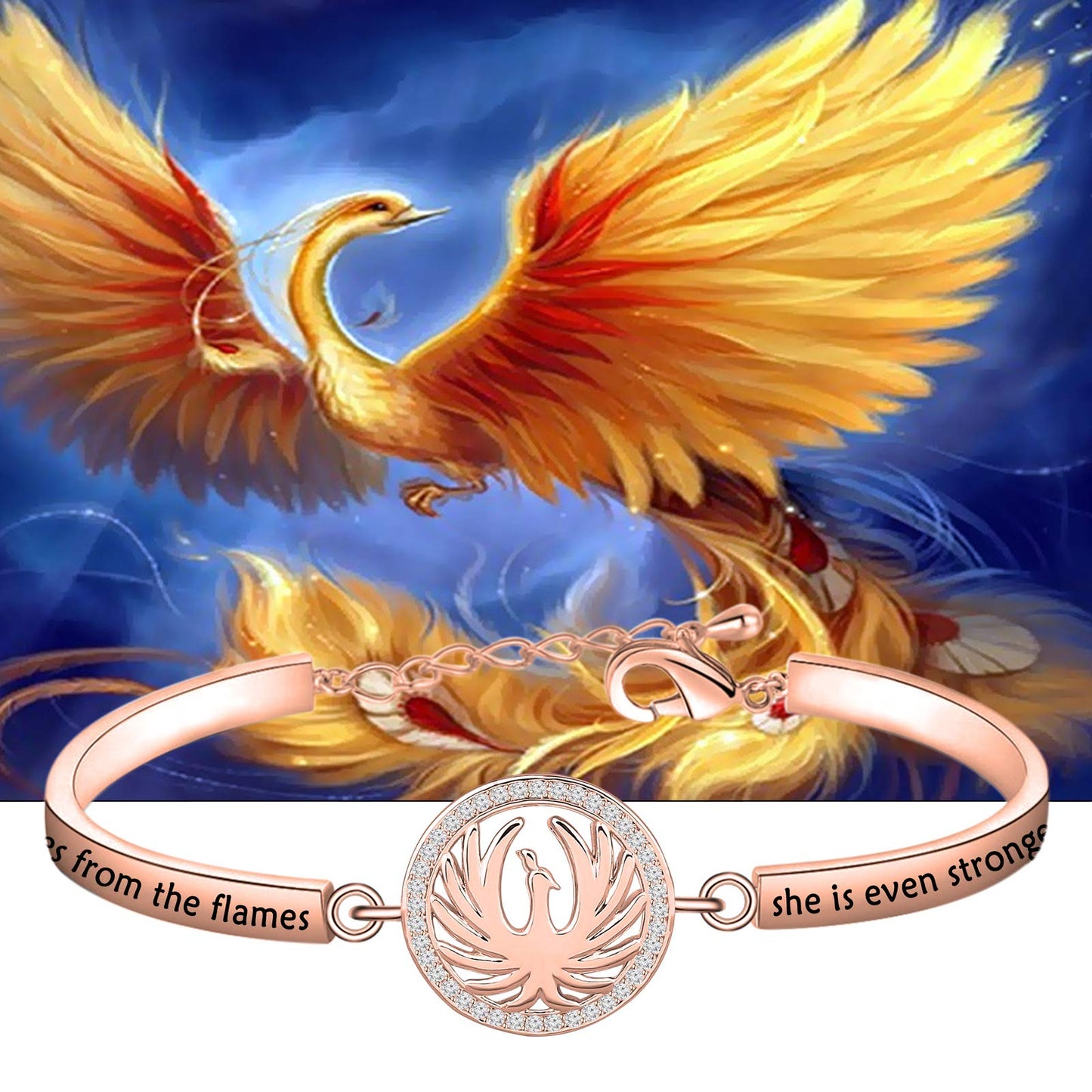 CYTING Phoenix Inspirational Quote Bracelet - Motivational Bird Jewelry Gift - When the Phoenix Rises From the Flames She Is Even Stronger Than Before