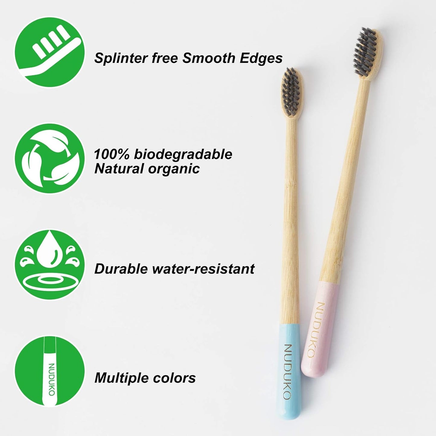 Biodegradable Bamboo Toothbrushes, 10 Piece BPA Free Soft Bristles Toothbrushes, Natural, Eco-Friendly, Green and Compostable