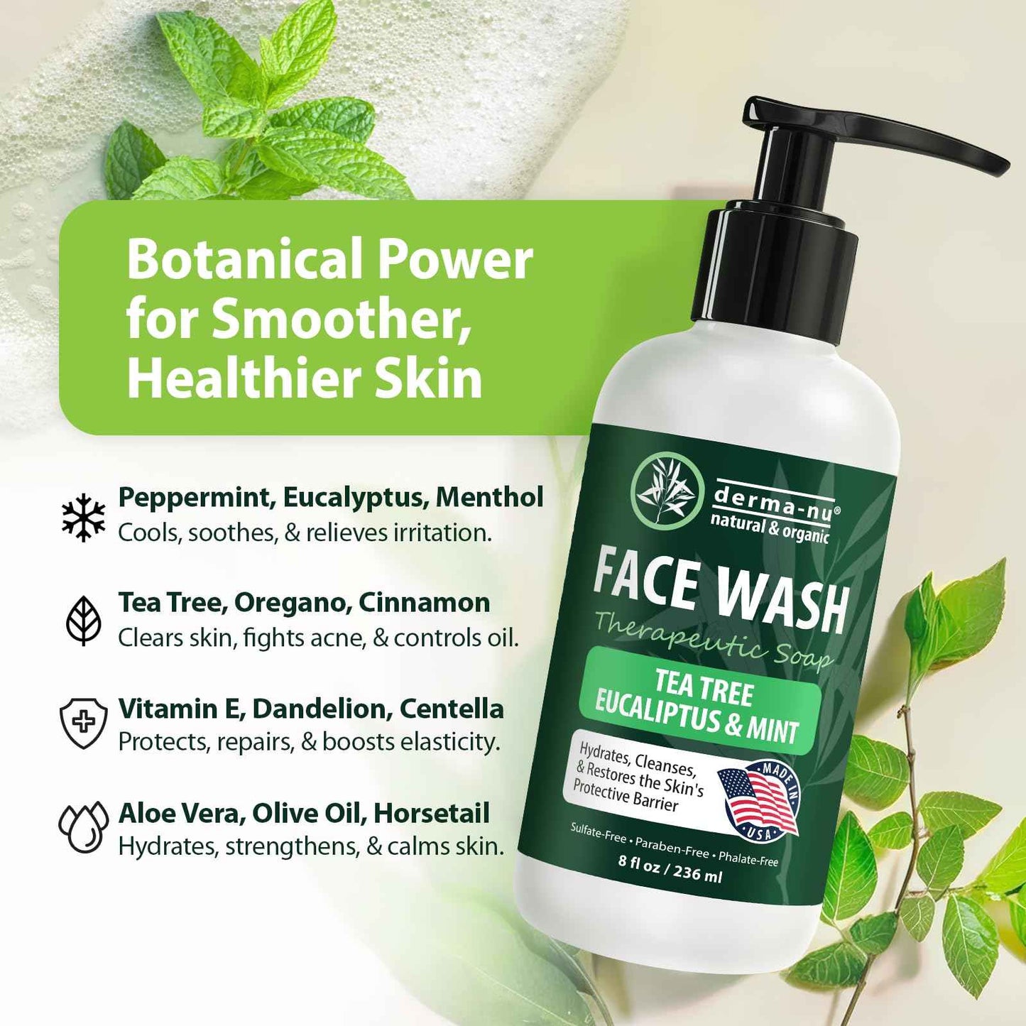 Gentle Face Wash for Men & Women – Hydrating Facial Cleanser for Eczema, Psoriasis & Sensitive Skin – Fights Redness, Oil & Breakouts – pH-Balanced & Perfect for Oily, Blemish-Prone Skin – 8oz