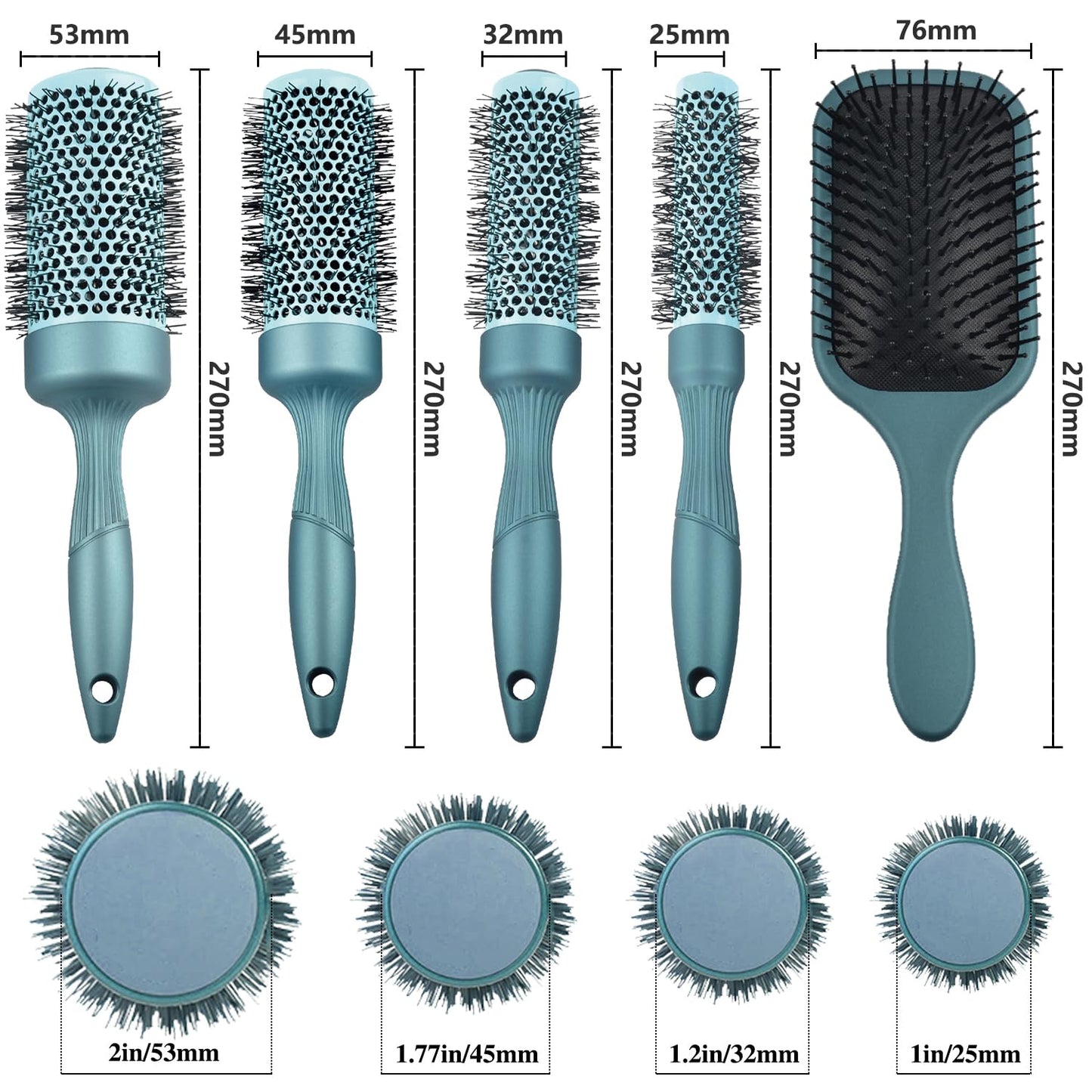 Round Thermal Barrel Brush Set - Professional Heat Styling & Curling Brushes | 5 Sizes for Shiny Hair