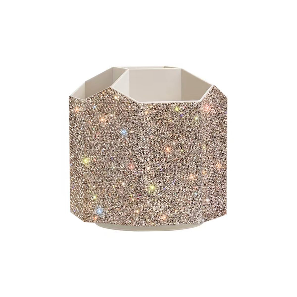 GUFONKOD Bling Design Makeup Brush Holder Organizer,360° Rotating Glitter Rhinestones Cosmetics Storage with 5 Slot Large Capacity Makeup Brushes Cup Pen Holder for Vanity,Bathroom Countertops