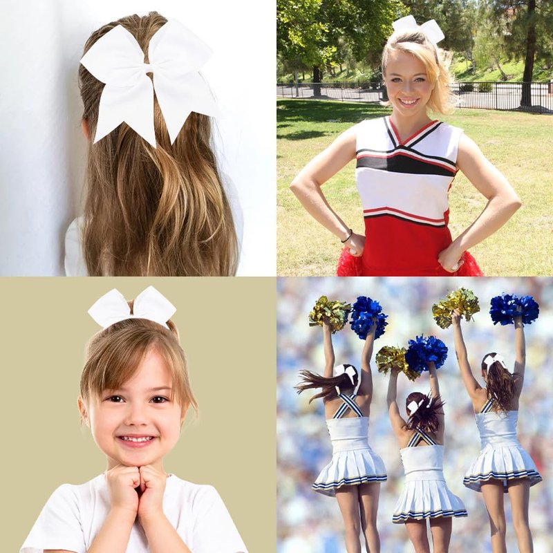 WRNZL Cheer Bows, White Hair Bows, 20 Pcs 8 Inch Bows for Cheerleaders, Girls, Softball, Ponytail Holders, Cheerleading Hair Accessories