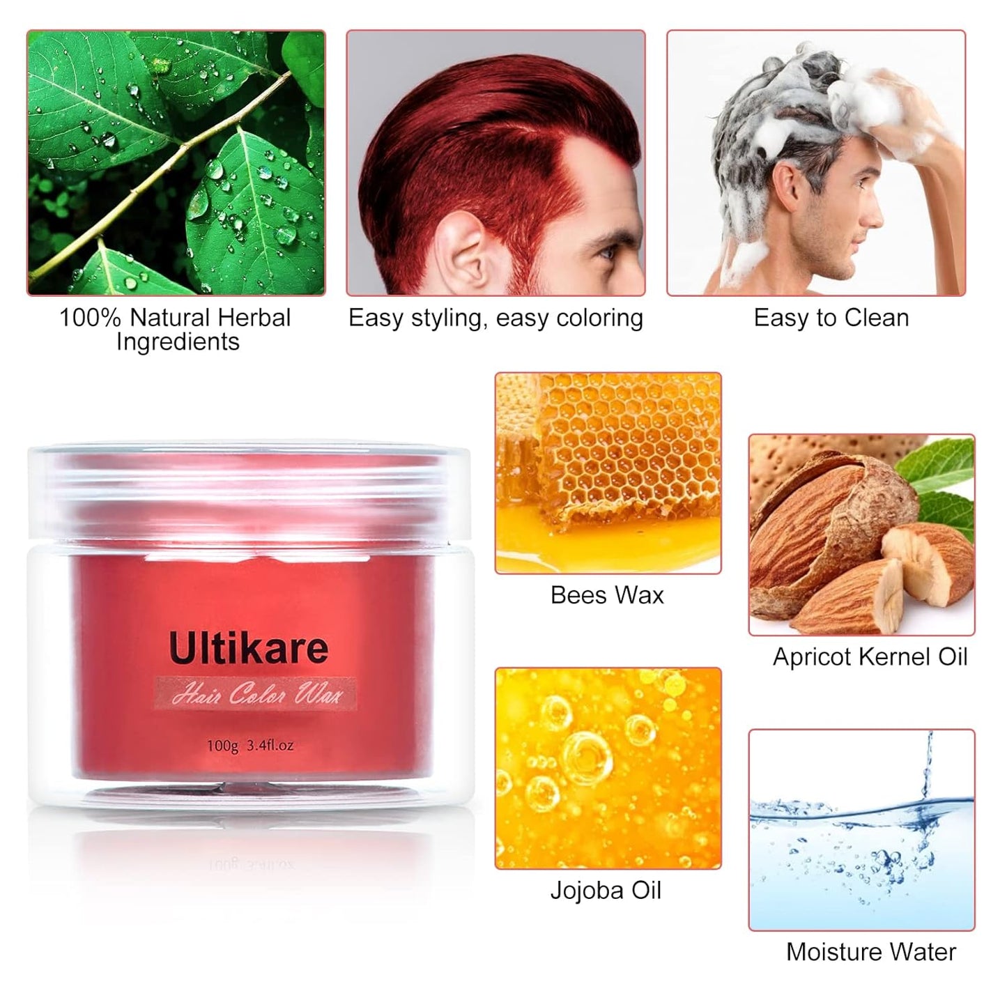 Temporary Hair Color for Kids, Ultikare Orange Hair Dye Washable Natural Hair Wax Color Chalk Mud Cream DIY Hairstyle Clay For Dark Hair Halloween, Cosplay, Party, Christmas Gift Girls 3.4 Fl Oz