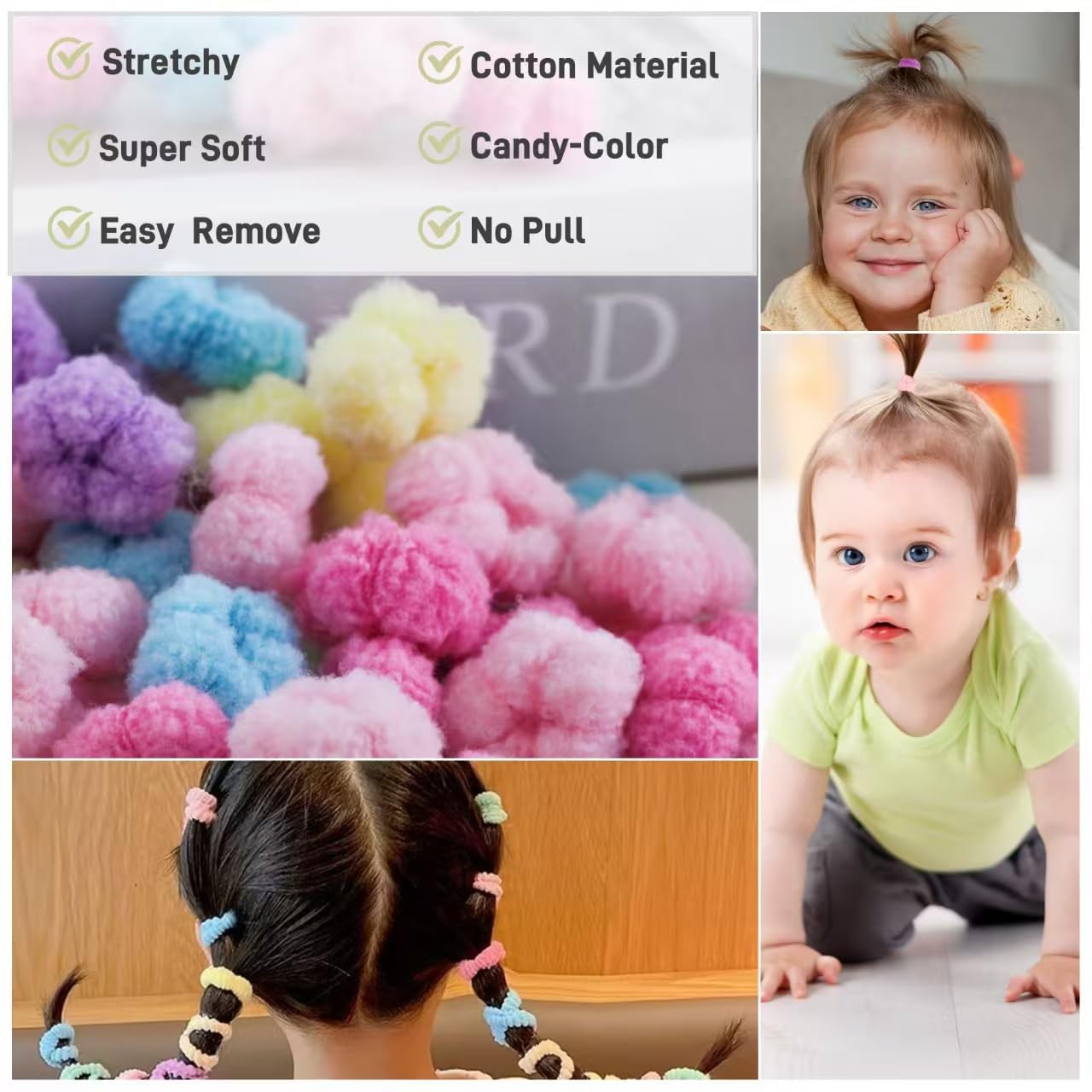 Baby Hair Ties, Bloom Toddler Hair Ties No Damage, 120pcs,Age 0-8,Ponytail Holder for Little Girls Hair Accessories, Elastic Thin Soft Hair Bands No Crease, Mini Hair Scrunchies