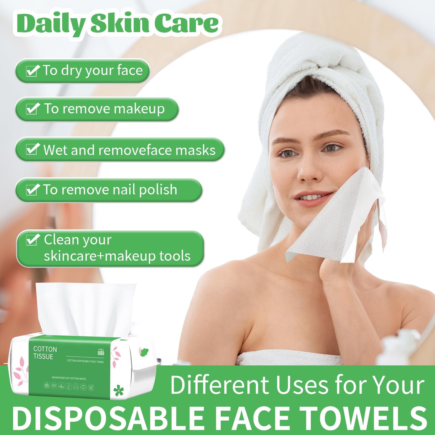 Disposable Face Towel, 400 Count Biodegradable Face Towels, for Washing Soft Cotton Dry Wipes Facial Cloths Towelettes for Washing and Drying, Facial Tissue for Cleansing