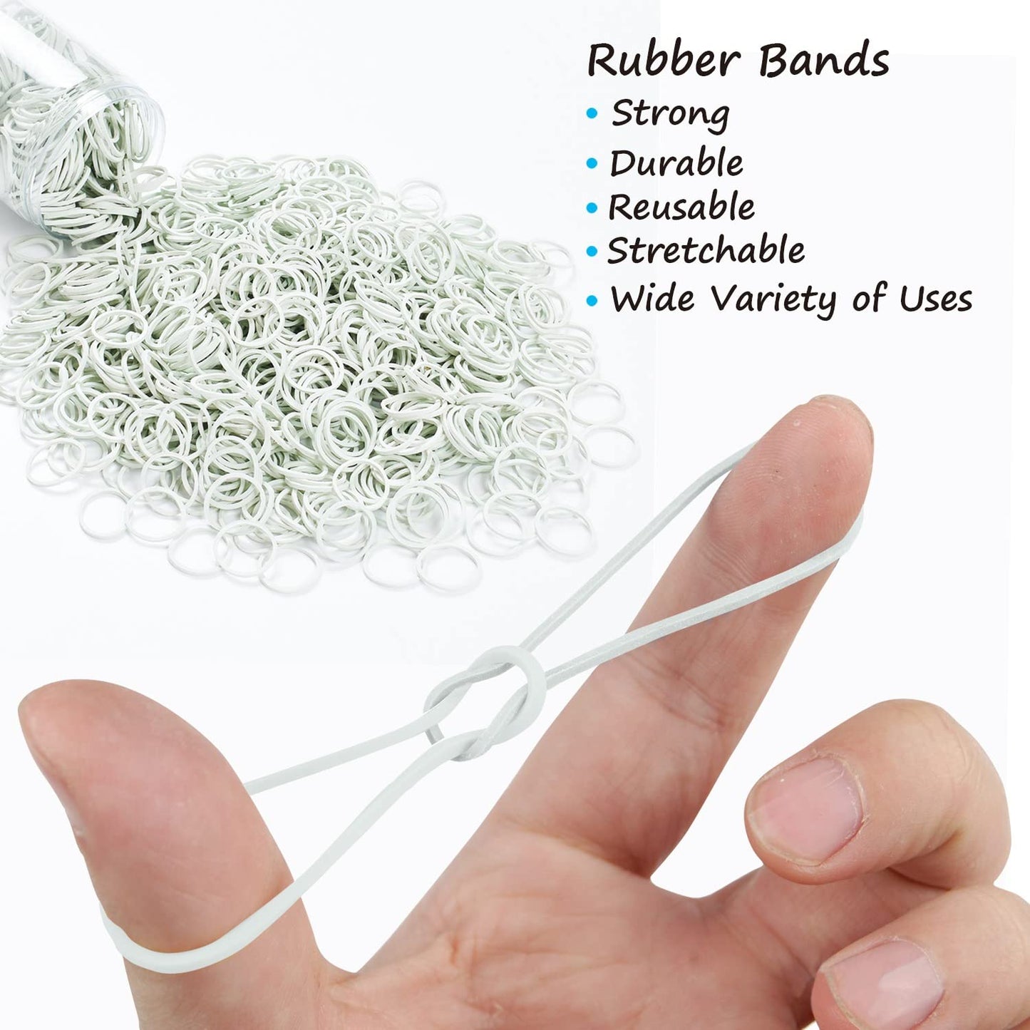 HOYOLS 3/4” Inches Black Hair Rubber Bands for Hair Ties Small Mini Elastics Bands Large Braiding Ponytail Holders for Baby Toddler Girls Kids No Damage 600pcs (M) Latex-Free