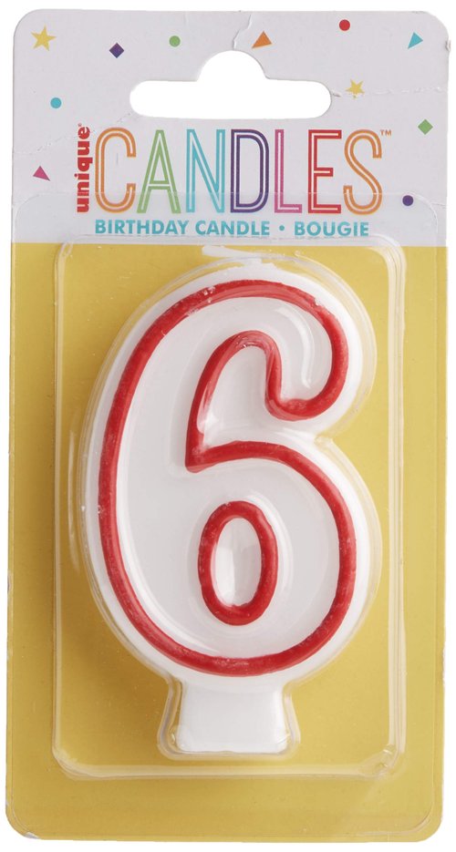 Number "6" White & Red Deluxe Birthday Candle - 2.75" (1 Pc.) - Perfect Finishing Touch for Memorable Celebration