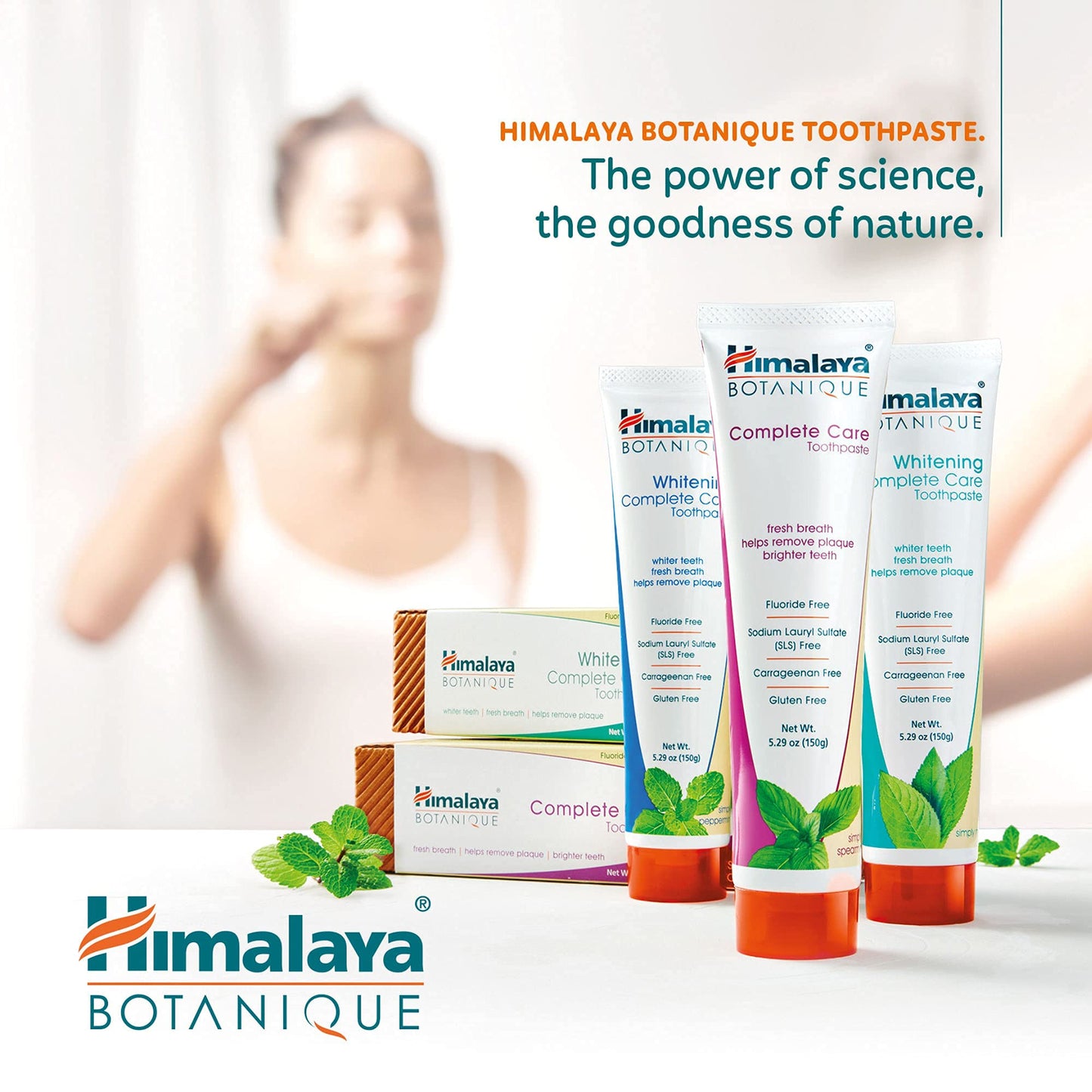 Himalaya Botanique Complete Care Toothpaste, Simply Spearmint, Fluoride Free Plaque Reducer for Brighter Teeth and Fresh Breath, 5.29 oz, 2 Pack