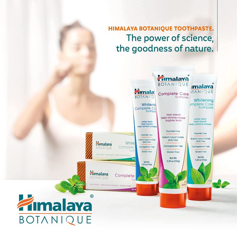 Himalaya Botanique Complete Care Toothpaste, Simply Spearmint, Fluoride Free Plaque Reducer for Brighter Teeth and Fresh Breath, 5.29 oz, 2 Pack