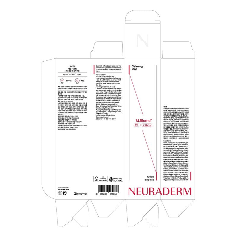 NEURADERM Calming Mist, Soothing Hydrating Facial Spray Makeup Fixer for All Skin Types with Ceramide to Restore Skin Barrier and Reduce Puffiness (100ml, 3.38 fl.oz)