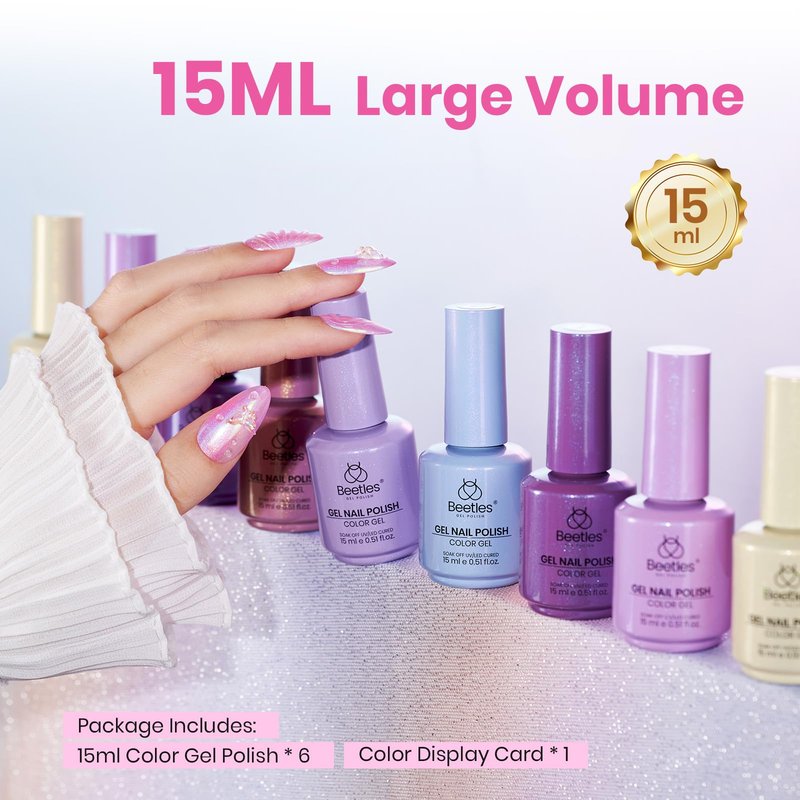 beetles Pearl Gel Polish Set - Ocean Whisper Collection, 15ML Full Size Shimmer White Pink Purple Mermaid Nail Swirl Shell Thread Polish Soak Off Uv Gel Polish Effect DIY Manicure Gift for Women