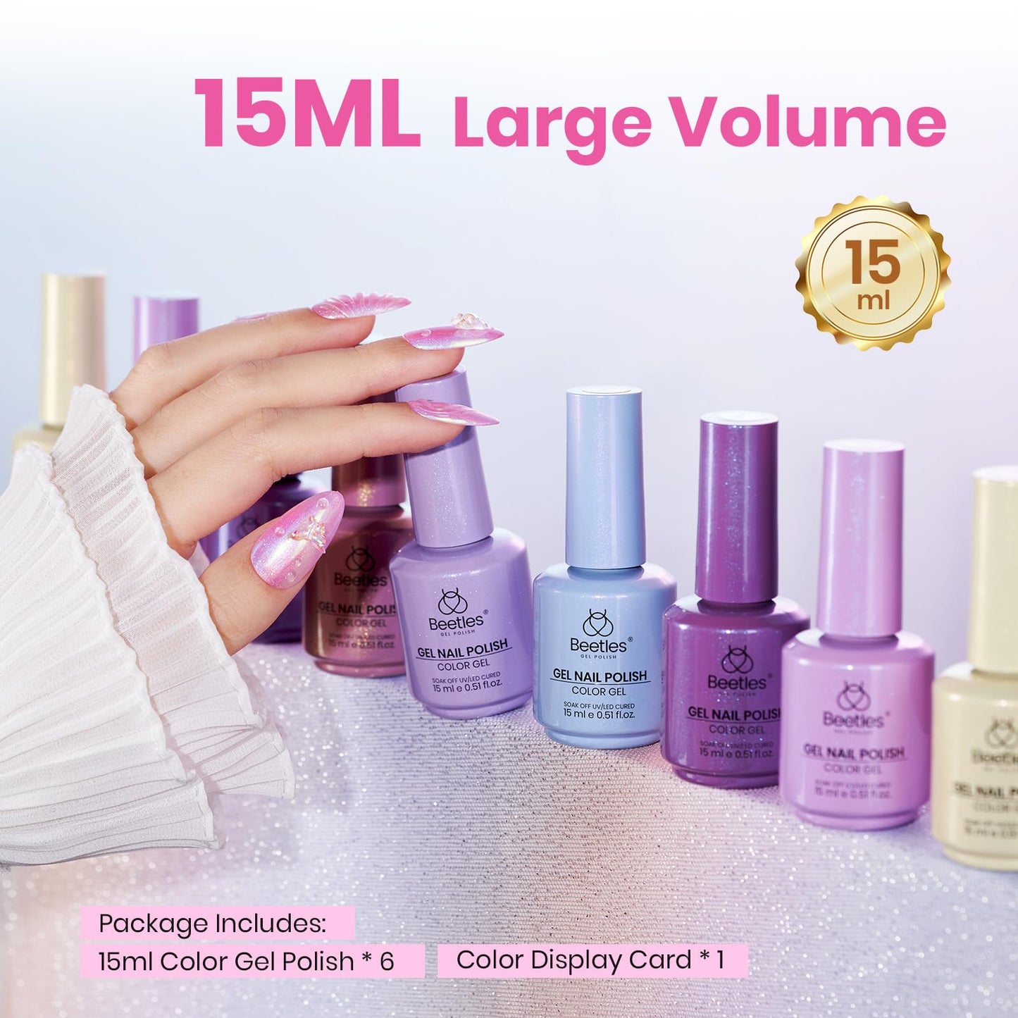 beetles Pearl Gel Polish Set - Ocean Whisper Collection, 15ML Full Size Shimmer White Pink Purple Mermaid Nail Swirl Shell Thread Polish Soak Off Uv Gel Polish Effect DIY Manicure Gift for Women