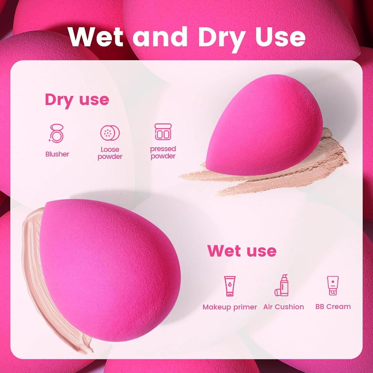 BEAKEY Makeup Sponge Set, 5 Pcs Foundation Blending Sponge, Beauty Sponges Flawless for Liquid, Cream, and Powder, Latex-Free and Vegan Boun Boun Makeup Sponges, Black