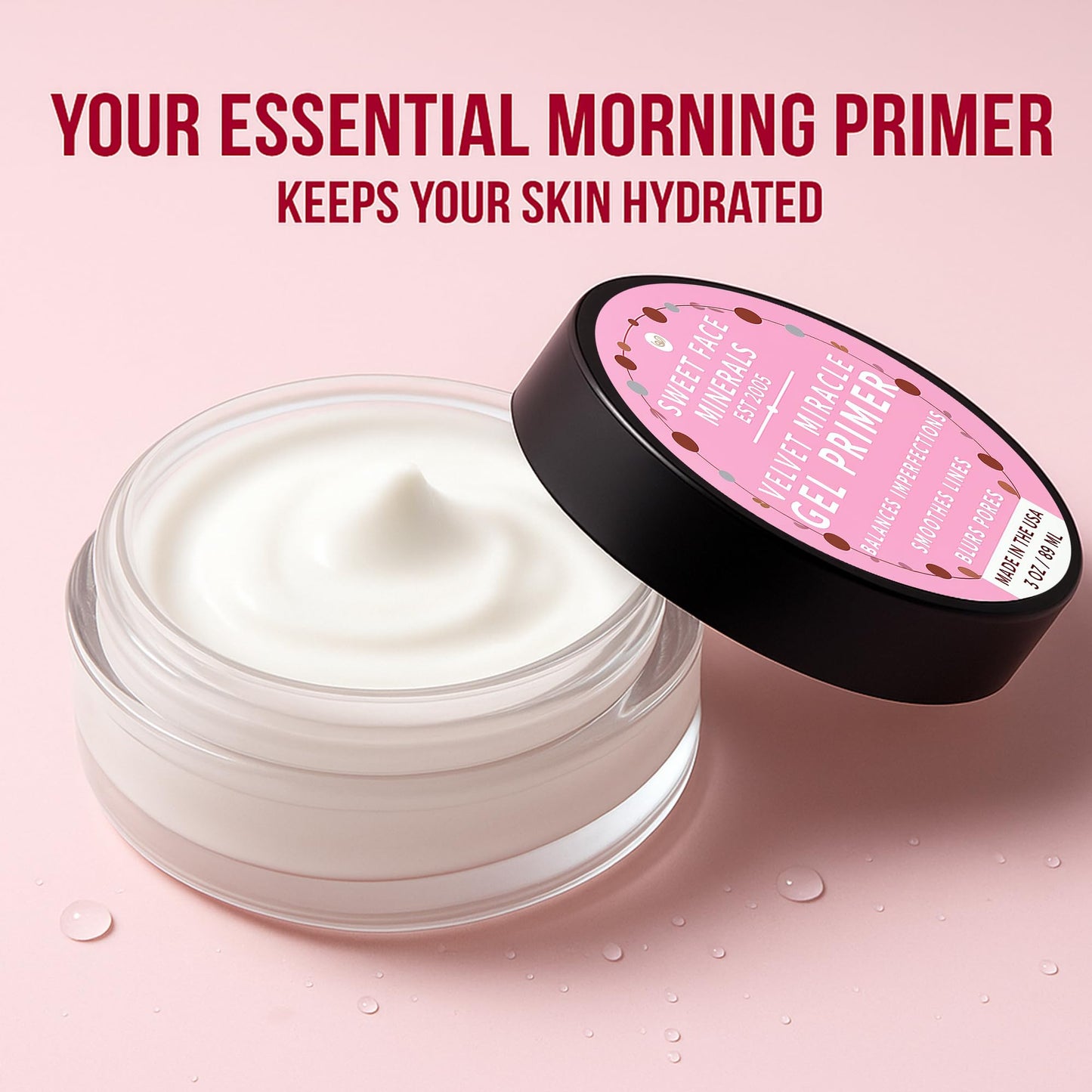Makeup Primer Base Gel – 3oz Face Primer, Blurs Lines & Reduces Pores, Smooth Matte Velvet Whipped Formula, Waterproof Up to 48 Hours, Hydrating Lightweight, Vegan Cruelty-Free for Gripping Cosmetics