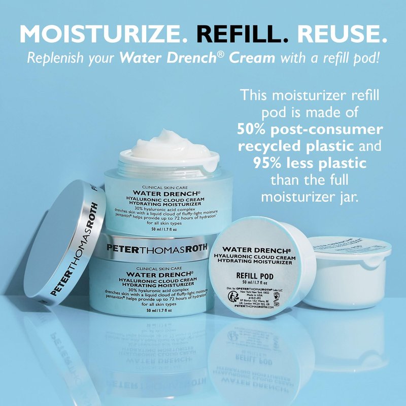 Peter Thomas Roth | Water Drench® Hyaluronic Cloud Cream Hydrating Refillable Moisturizer | Hyaluronic Acid Cream For All Skin Types, Line-Smoothing, Fragrance-Free