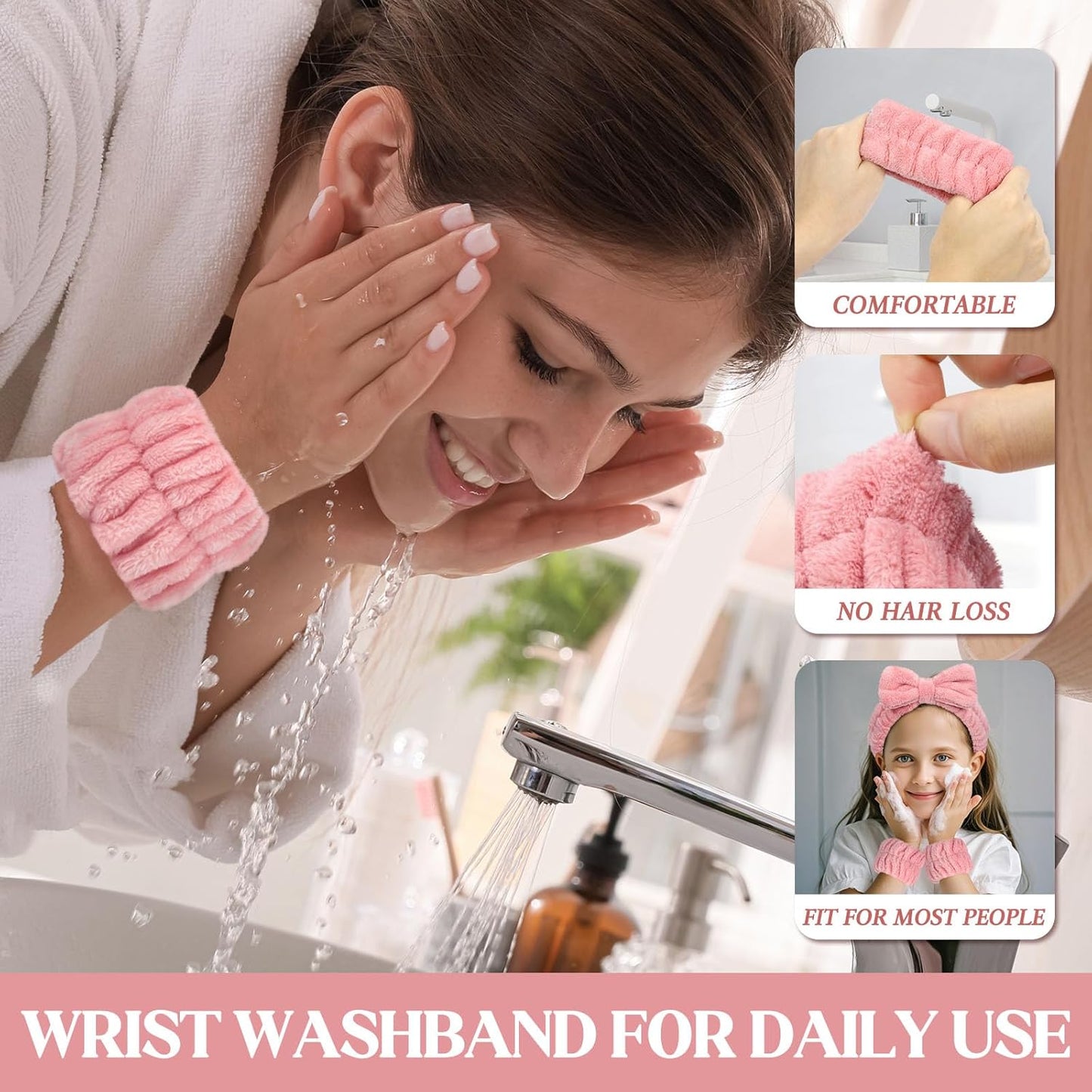Crosize 8 Pcs Microfiber Wrist Bands for Washing Face, Women's Absorbent Face Washing Wristbands, Prevent Water from Spilling Down Your Arms