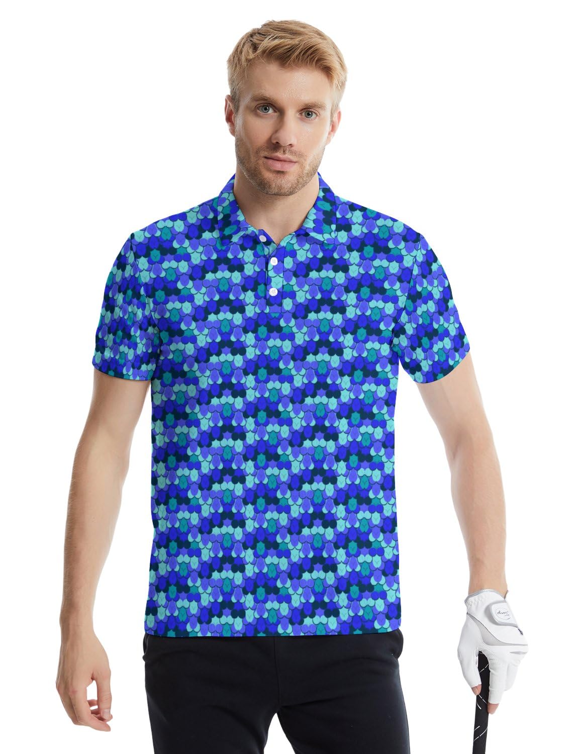 wunjqen Funny Golf Shirts for Men Funny Polo Shirts for Men Crazy Performance Moisture Wicking Quick-Dry Polo Shirts Short Sleeve Crazy Blue XXL