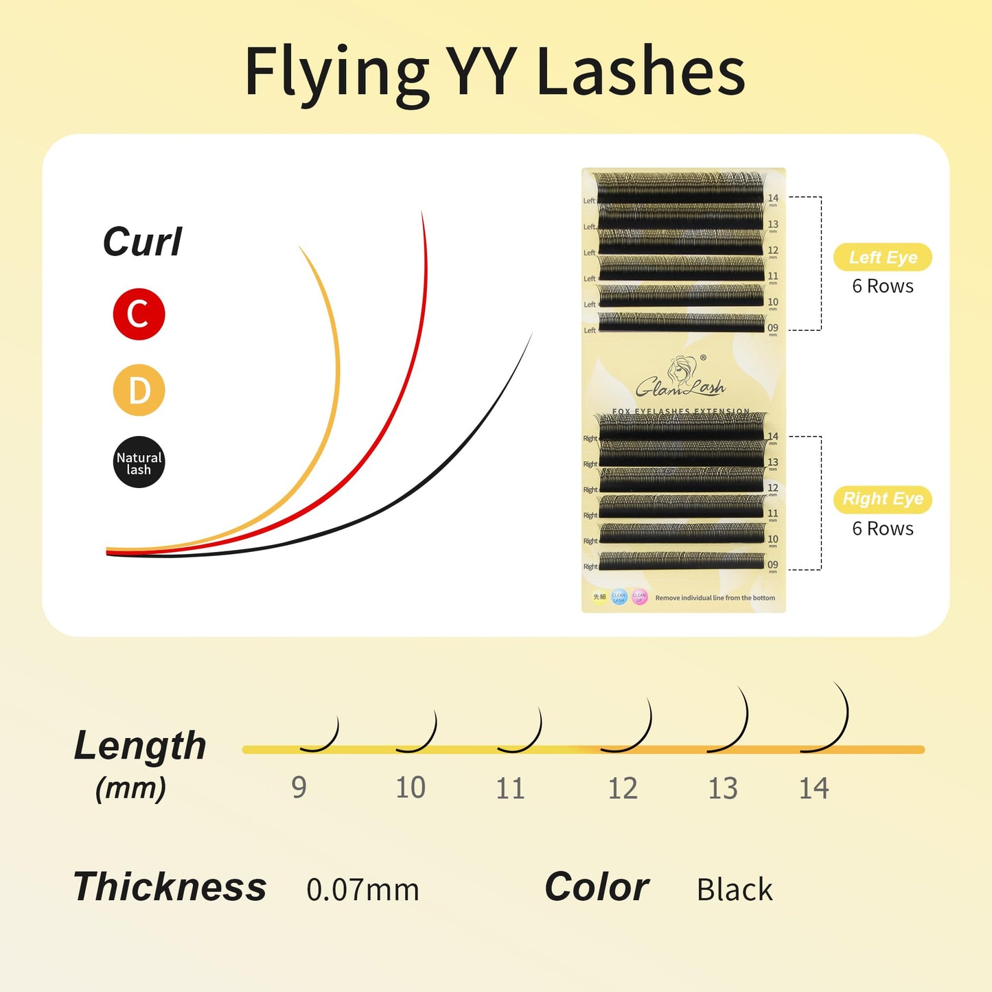 GLAMLASH YY Lash Extension 0.07C Curl 9-14mm Mix