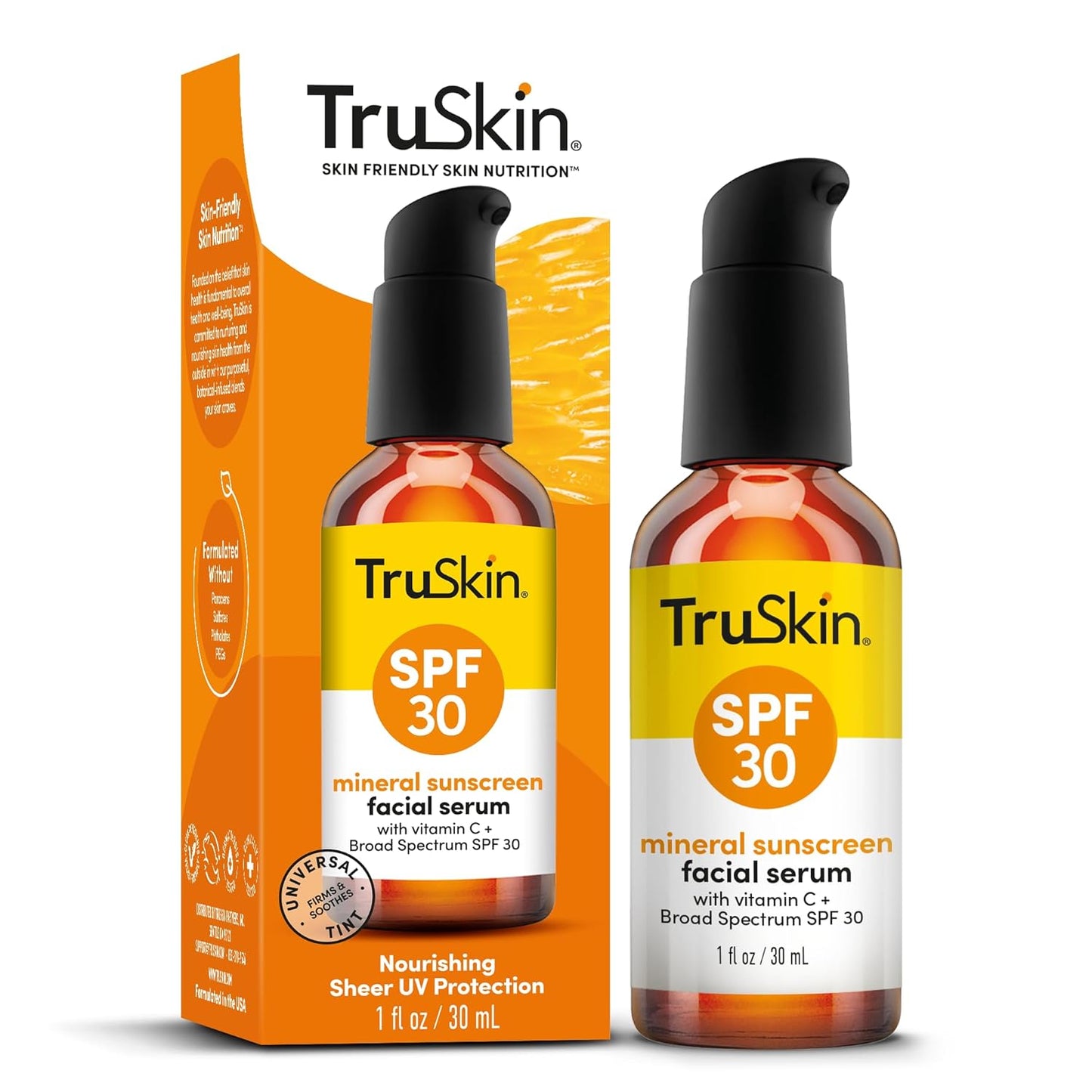 TruSkin Sunscreen Serum - SPF 30 Tinted Mineral Face Serum with Zinc Oxide | Lightweight, Sheer Finish, 1 fl oz