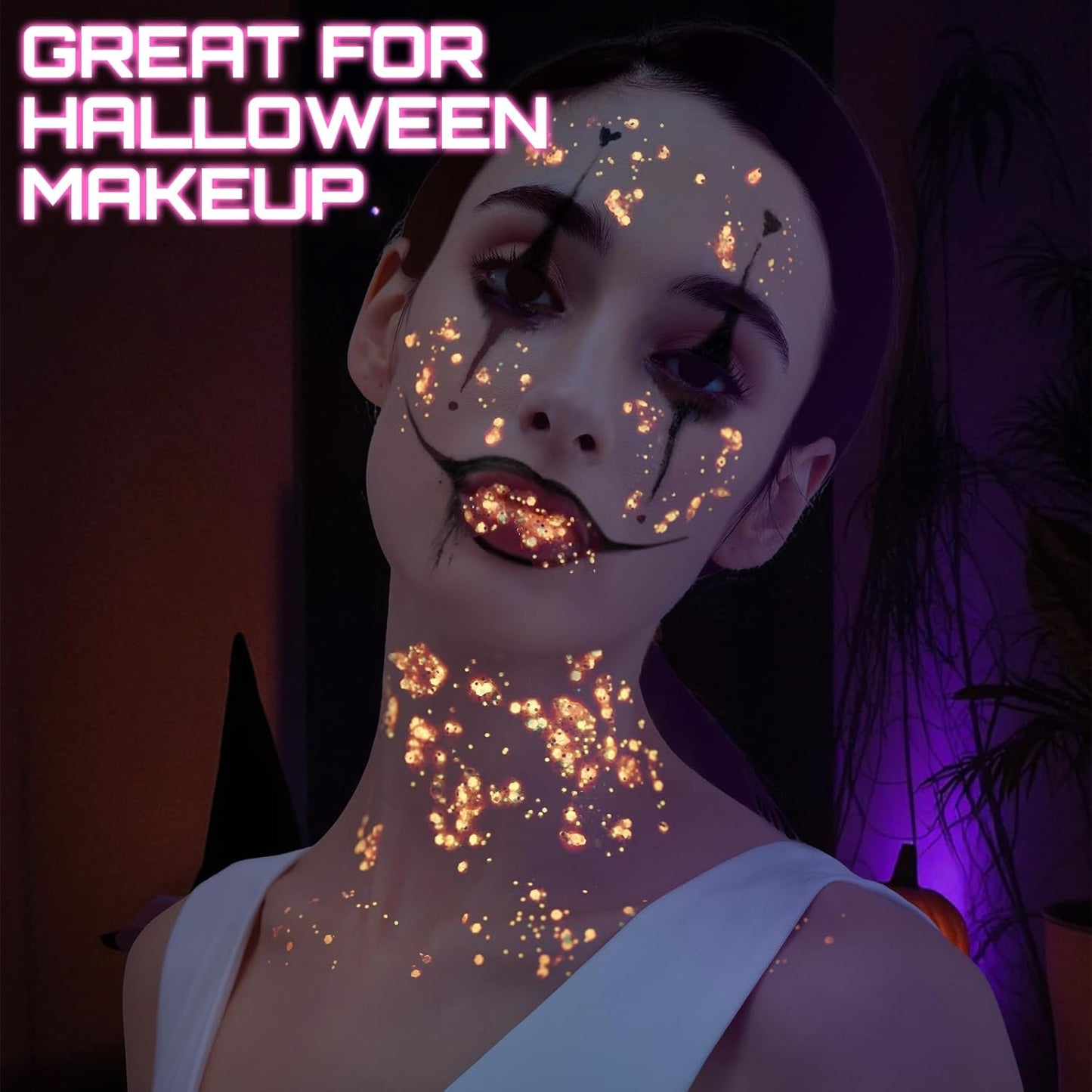 Teenitor 6 Colors Glow in The Dark Glitter Gel, Face Glitter Gel, Body Glitter Hair Glitter for Halloween Makeup UV Black Light Party Cheer Raves Festivals