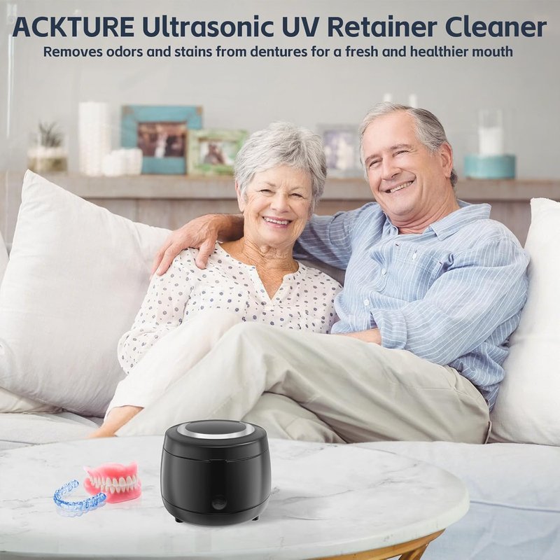 Ultrasonic Retainer Cleaner Machine - 42kHz for Dentures, Aligners & Jewelry | Black
