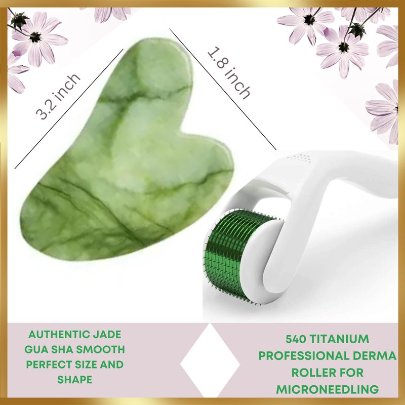LAVÔNNÉ 100% Authentic Amethyst Jade Roller and Gua Sha Set for face I Micro Needle I Facial Tools I Purple Guasha I Premium Quality I Mother's Day Gift. (4 PCS, Purple)